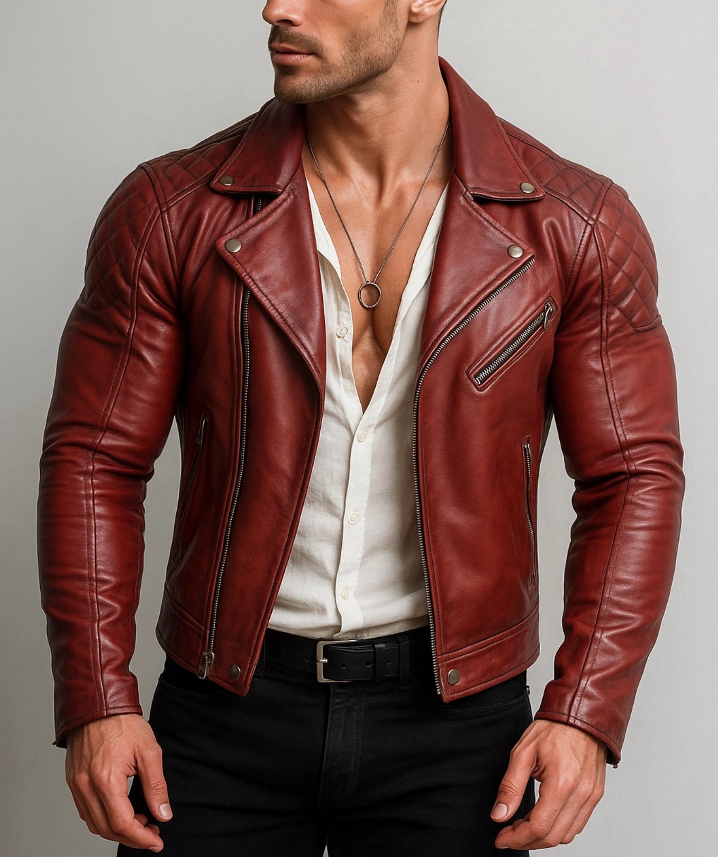 Redline Rebel Burgundy Leather Biker Jacket