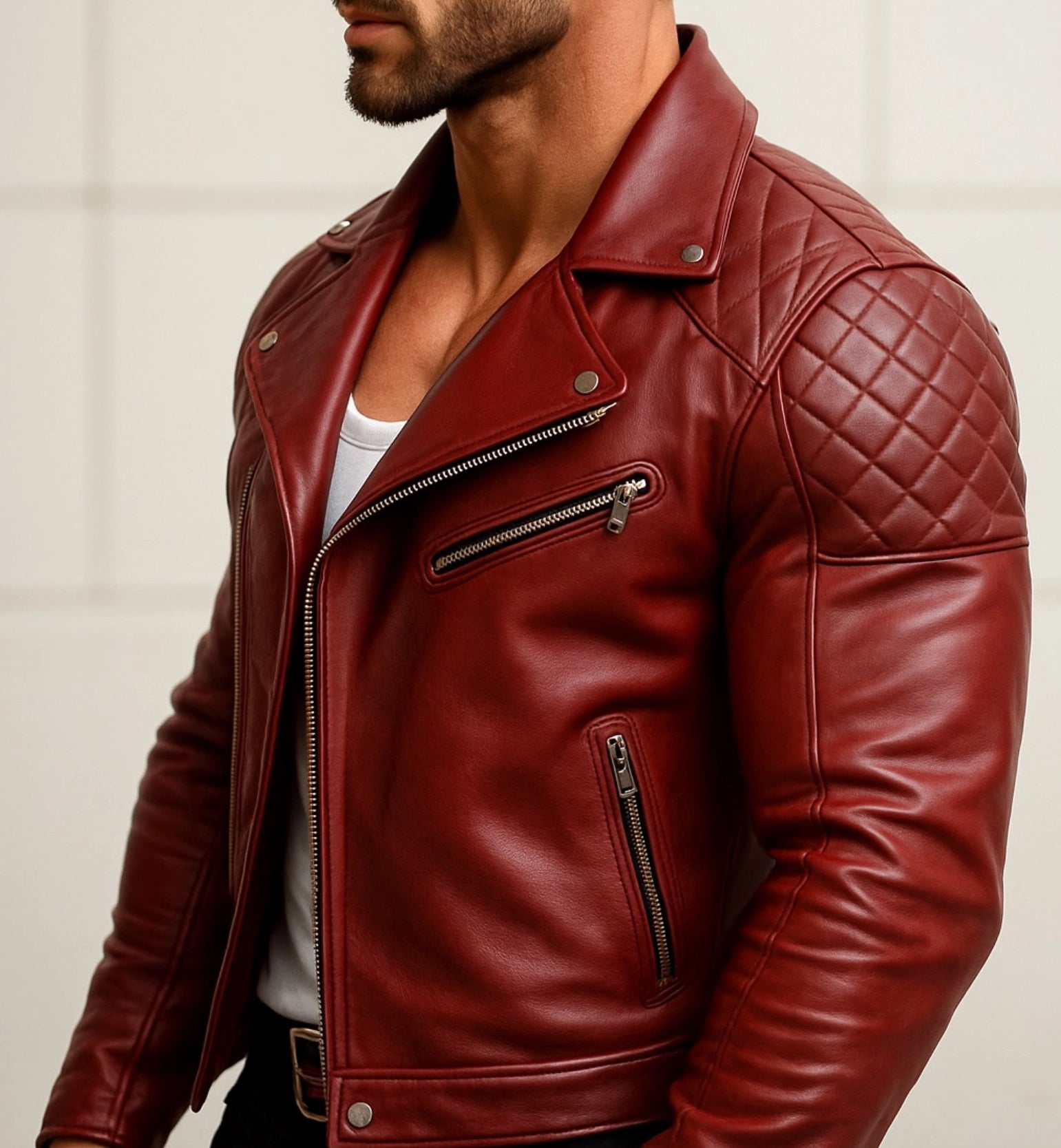 Redline Rebel Burgundy Leather Biker Jacket