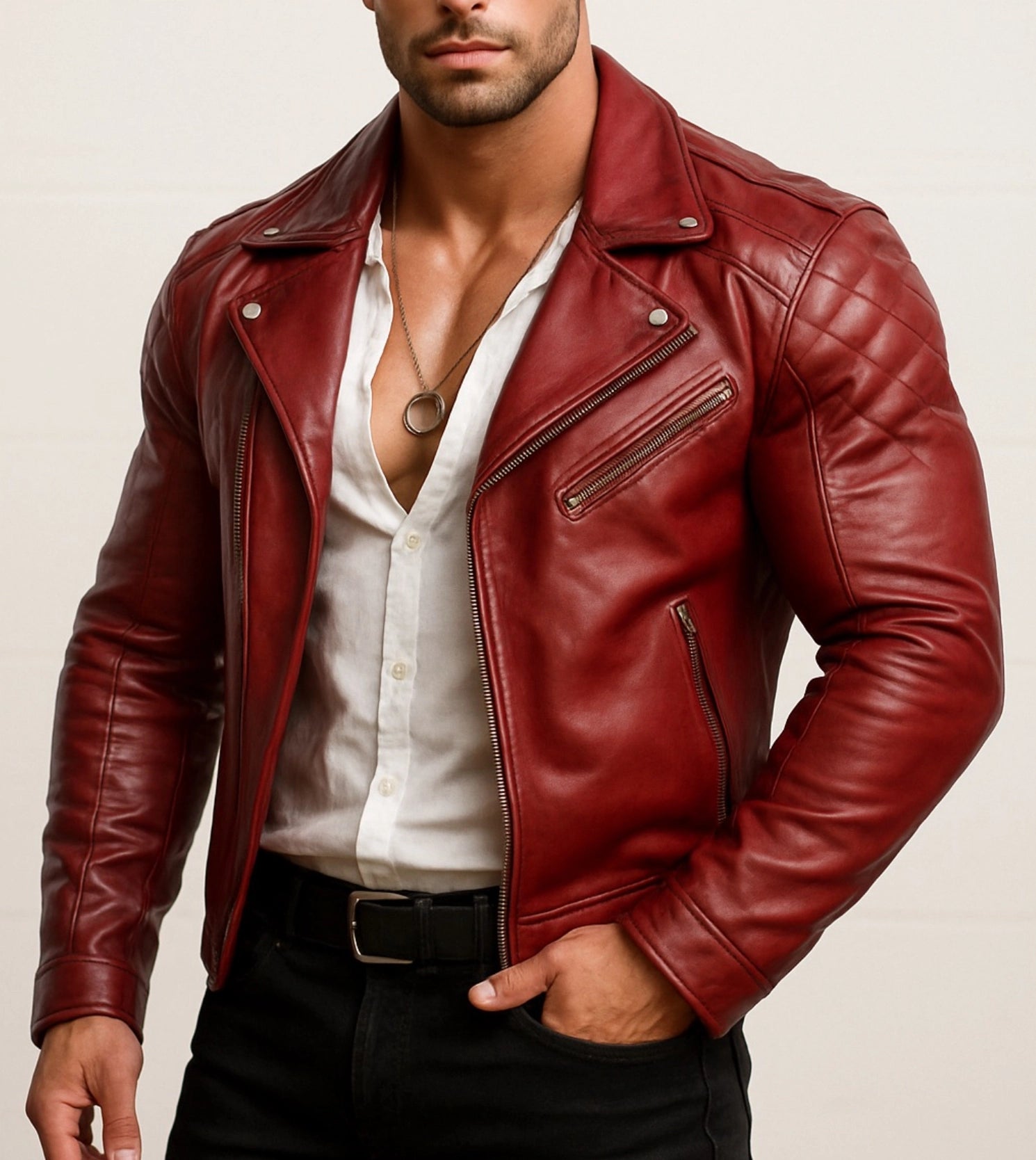 Redline Rebel Burgundy Leather Biker Jacket