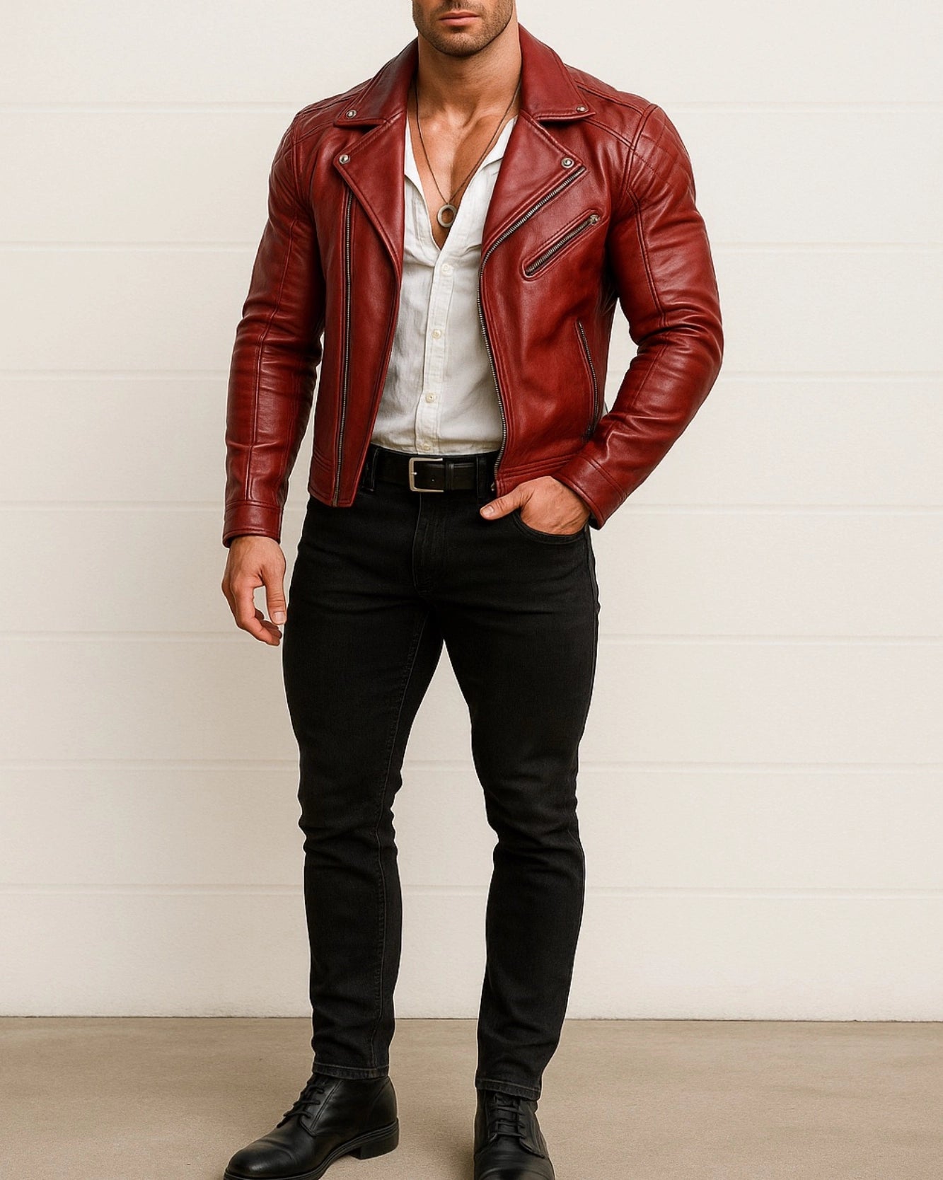 Redline Rebel Burgundy Leather Biker Jacket