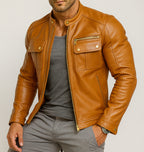 Vanguard Camel Leather Moto Jacket