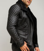 Obsidian Reign Black Leather shearling Jacket