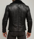 Obsidian Reign Black Leather shearling Jacket