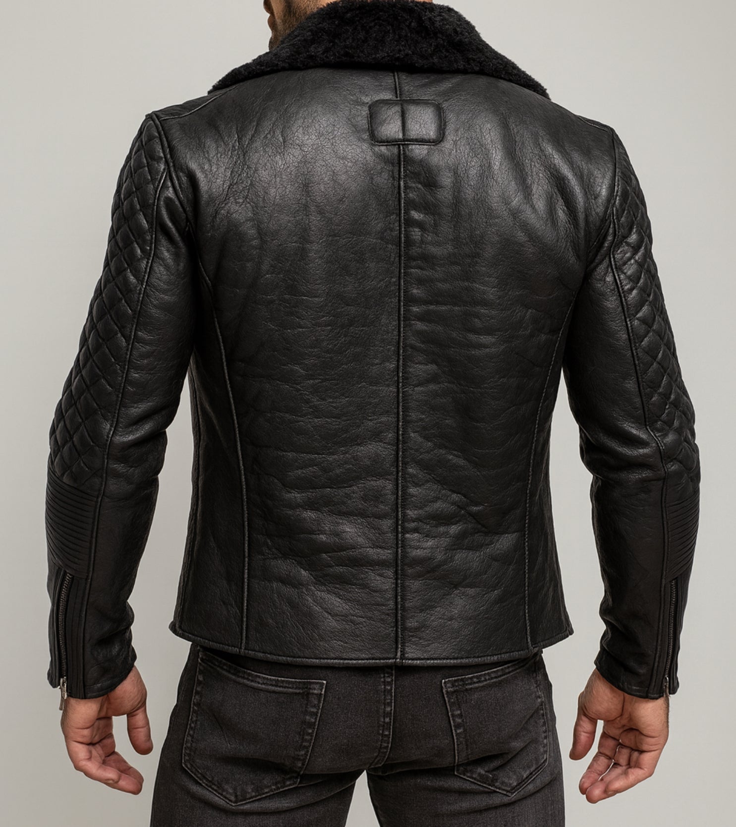 Obsidian Reign Black Leather shearling Jacket