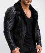 Obsidian Reign Black Leather shearling Jacket