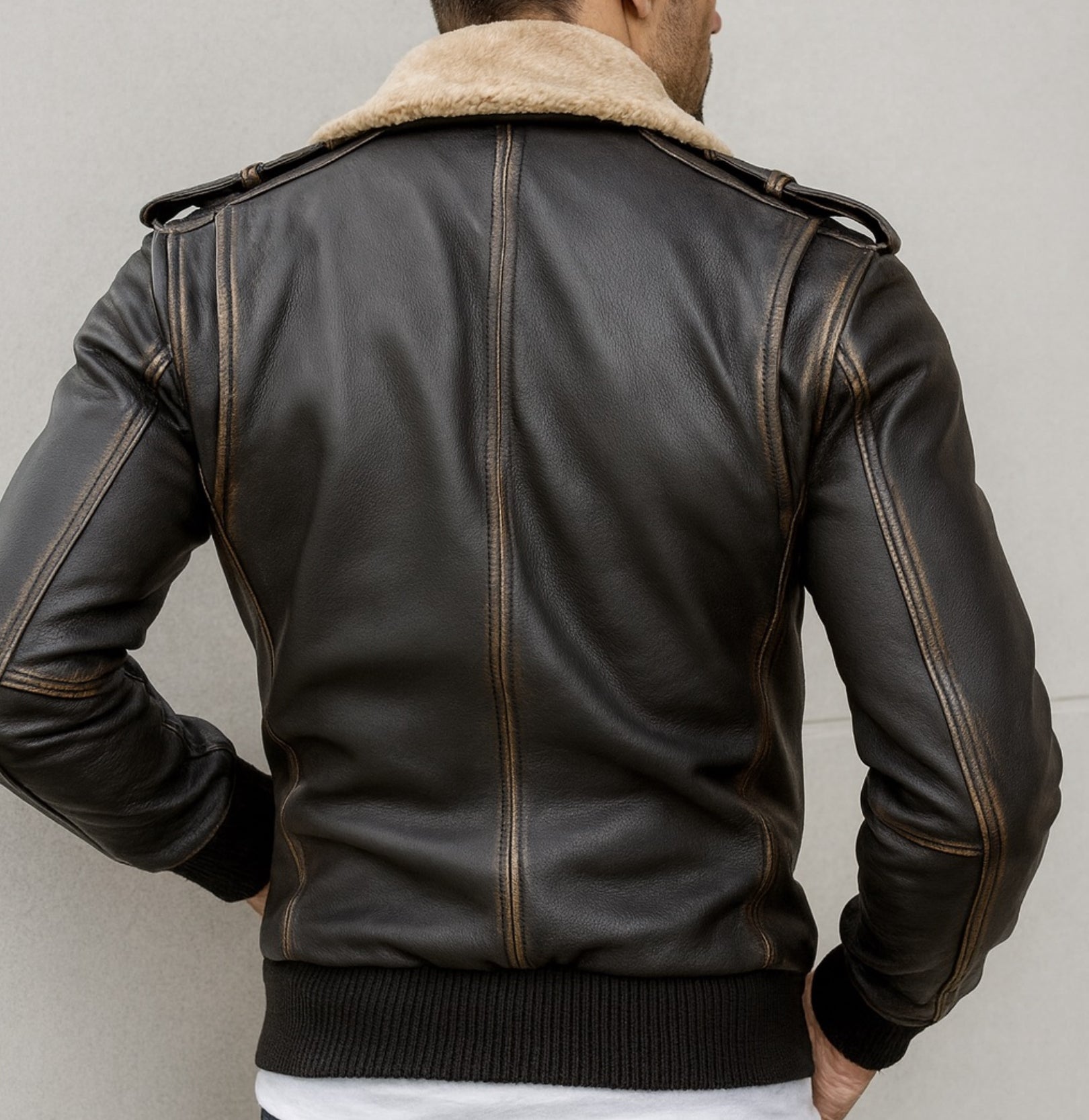 Heritage Aviator Shearling  Distressed Brown Leather Bomber Jacket