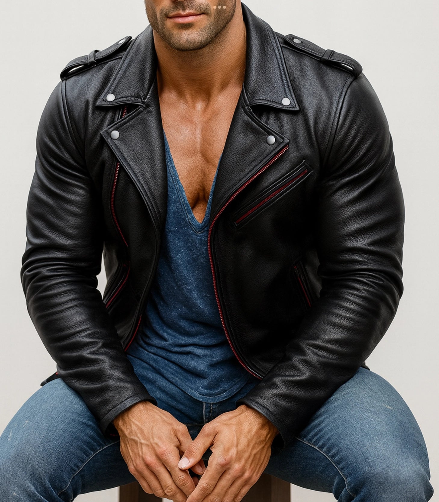 Redline Phantom Black Leather Biker Jacket