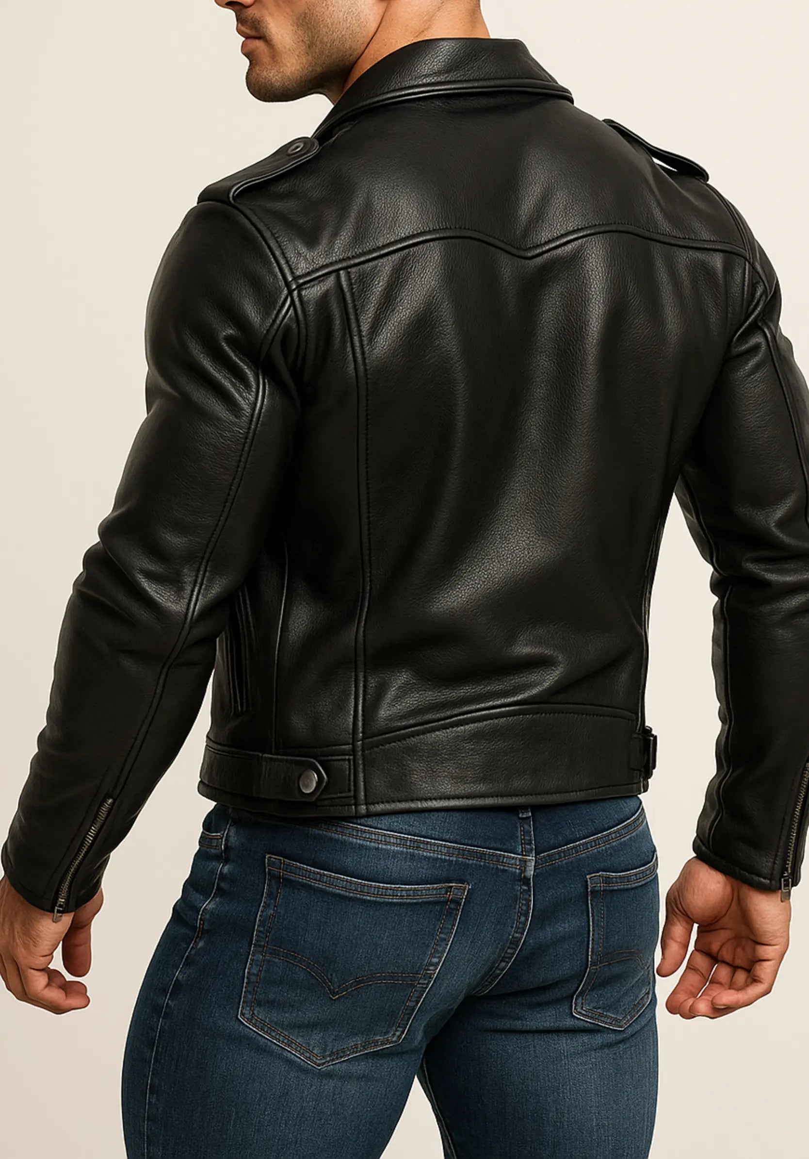 Redline Phantom Black Leather Biker Jacket