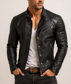 Obsidian Black Leather Biker Jacket