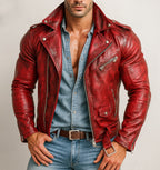 Urban Raider Distressed Red Leather Moto Jacket