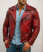 Urban Raider Distressed Red Leather Moto Jacket