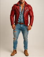 Urban Raider Distressed Red Leather Moto Jacket