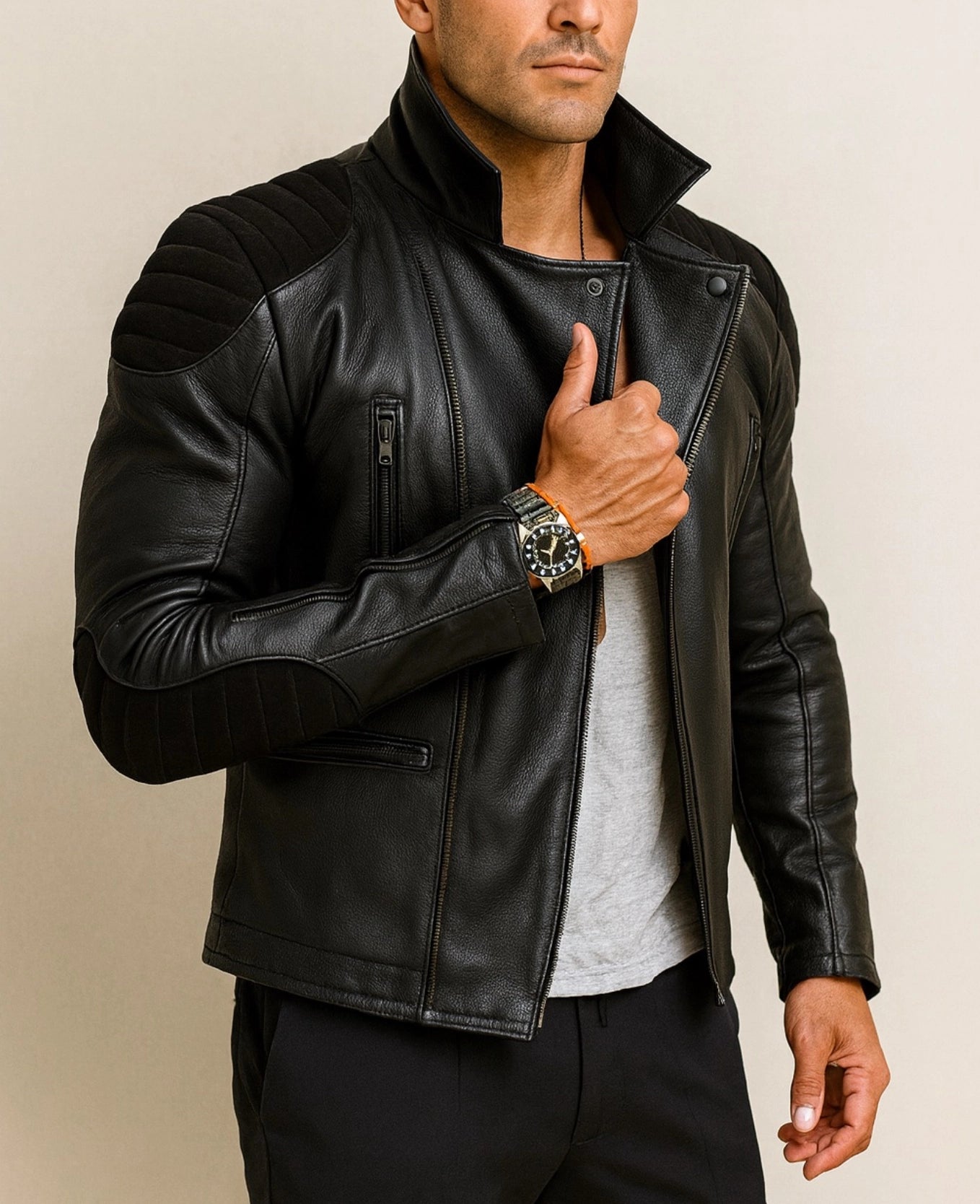 Raven Black leather biker jacket