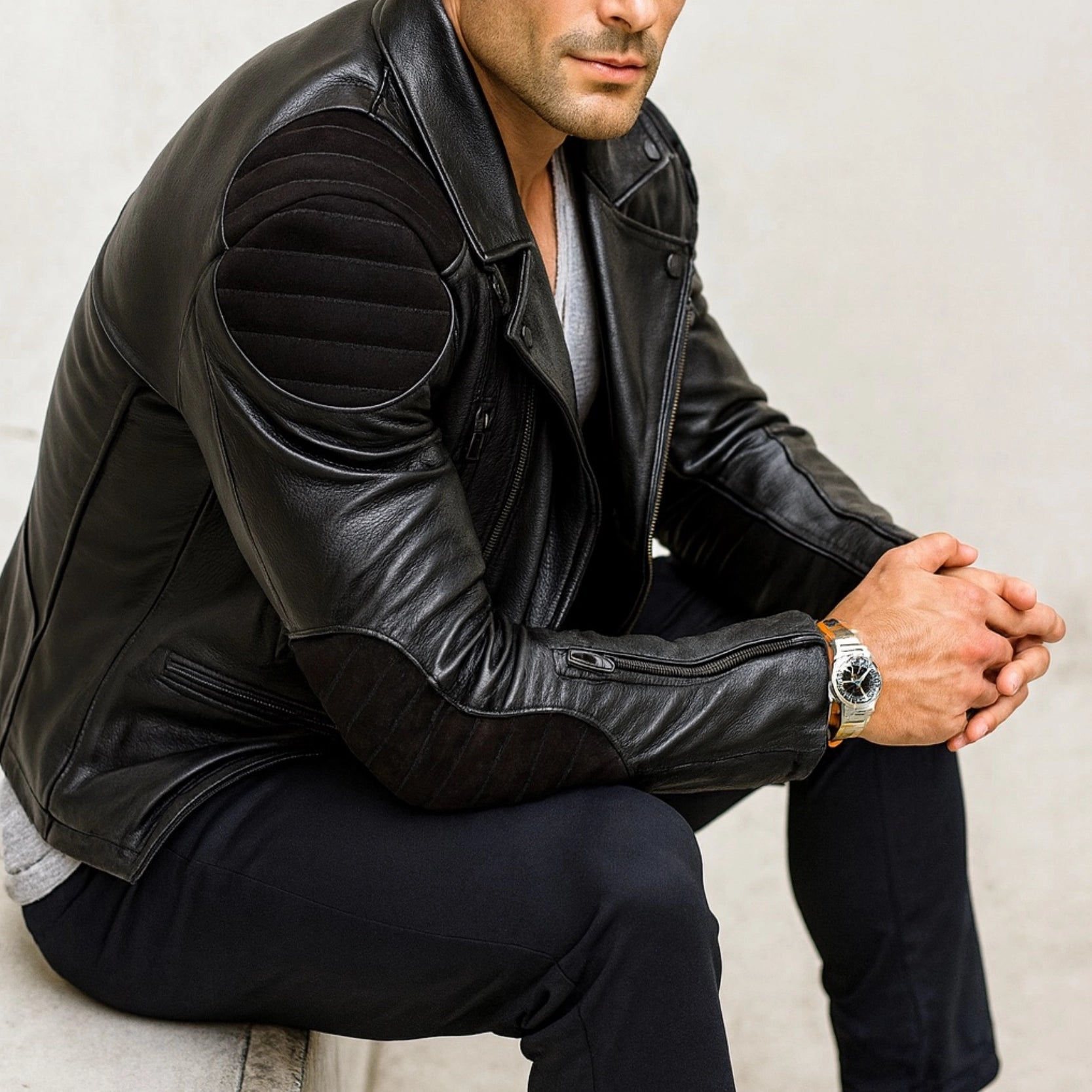 Raven Black leather biker jacket