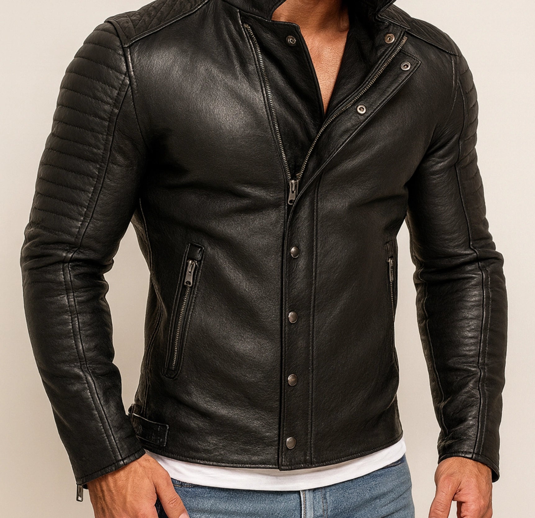 Urban Valor Black Leather Biker Jacket