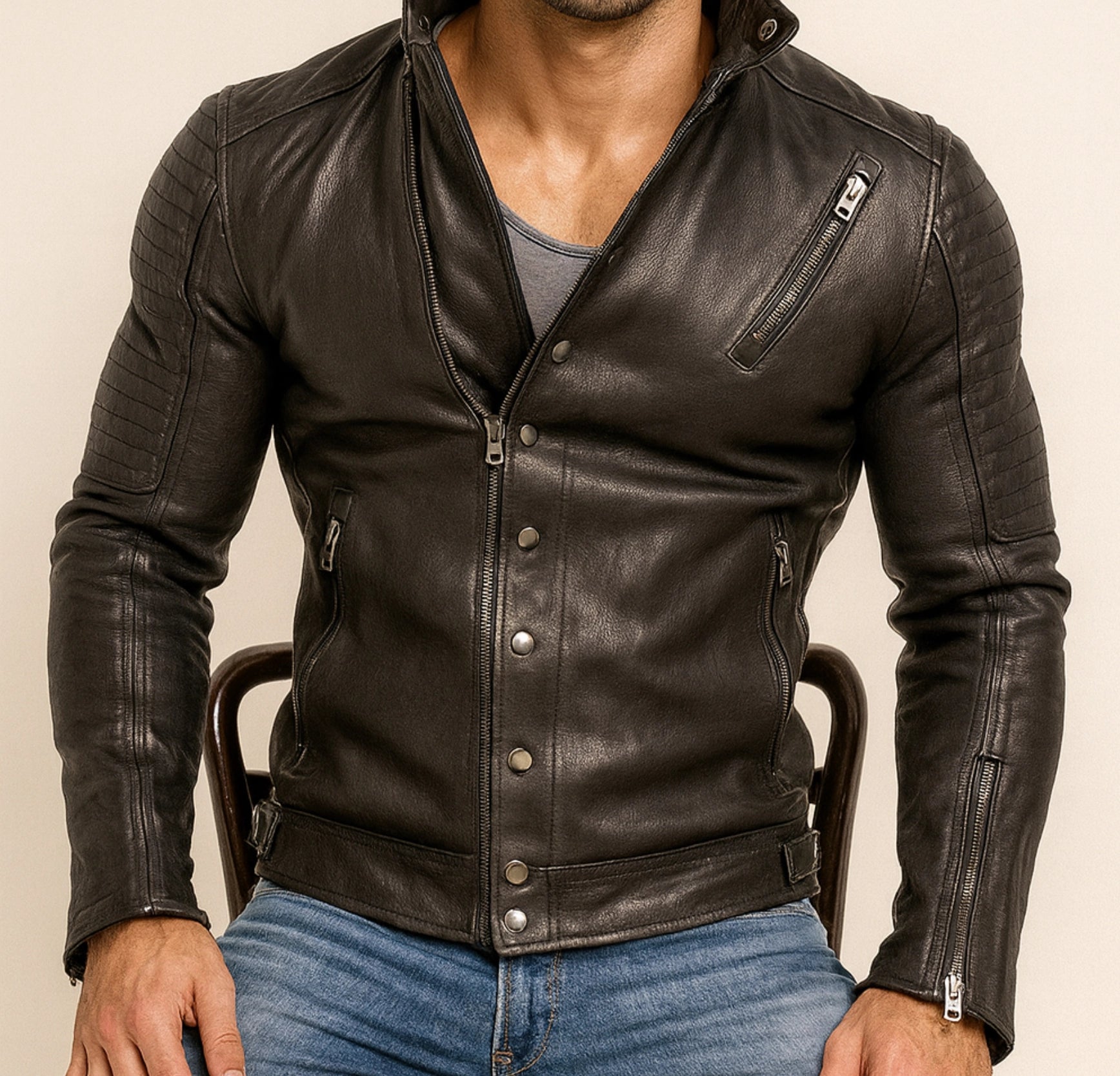 Urban Valor Black Leather Biker Jacket
