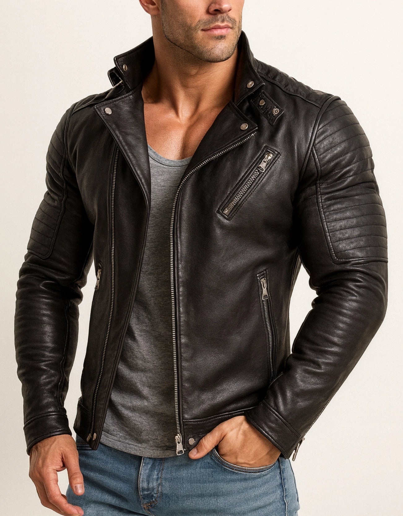 Urban Valor Black Leather Biker Jacket