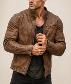 HAVOC RACER DISTRESSED BROWN LEATHER Cafe Racer JACKET