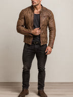 HAVOC RACER DISTRESSED BROWN LEATHER Cafe Racer JACKET