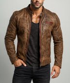 HAVOC RACER DISTRESSED BROWN LEATHER Cafe Racer JACKET