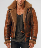 Rust Raider Distressed Brown Leather Bomber Jacket