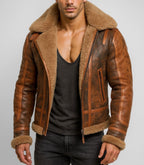 Rust Raider Distressed Brown Leather Bomber Jacket