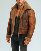 Rust Raider Distressed Brown Leather Bomber Jacket