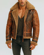 Rust Raider Distressed Brown Leather Bomber Jacket