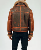 Rust Raider Distressed Brown Leather Bomber Jacket