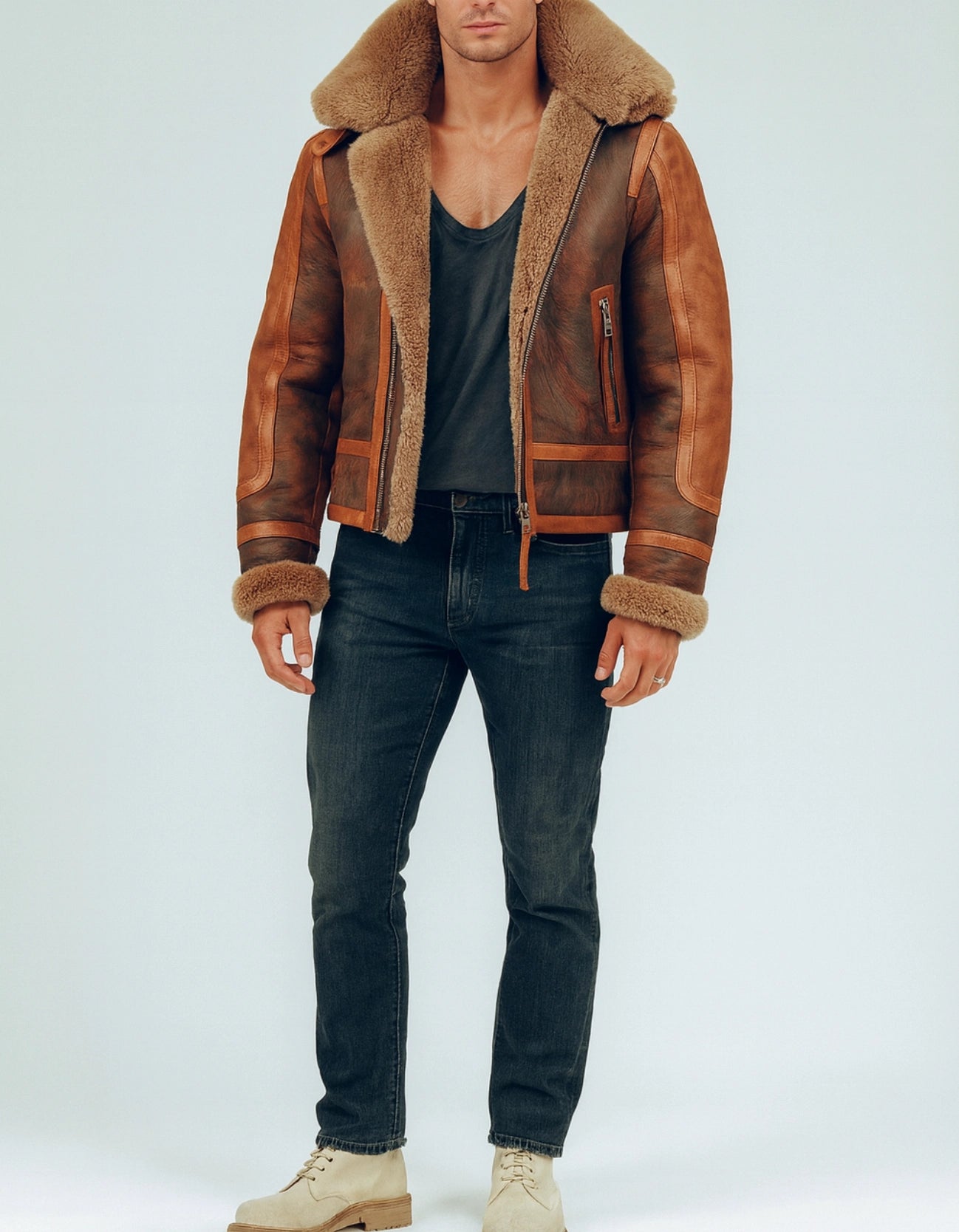 Rust Raider Distressed Brown Leather Bomber Jacket
