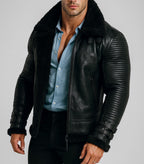 Shadow Sentinel Black Leather Aviator Jacket