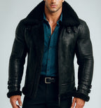 Shadow Sentinel Black Leather Aviator Jacket