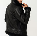Shadow Sentinel Black Leather Aviator Jacket