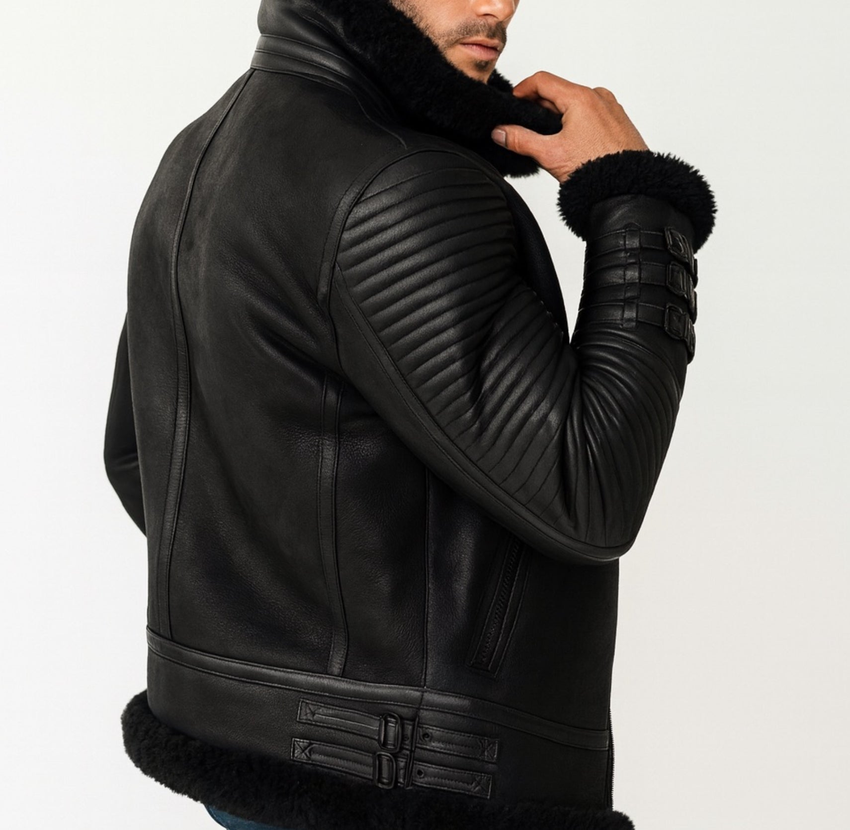 Shadow Sentinel Black Leather Aviator Jacket