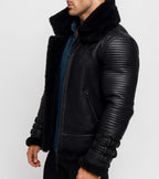 Shadow Sentinel Black Leather Aviator Jacket