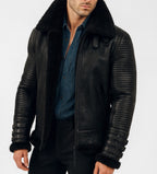 Shadow Sentinel Black Leather Aviator Jacket