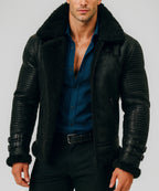 Shadow Sentinel Black Leather Aviator Jacket