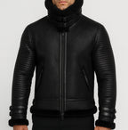 Shadow Sentinel Black Leather Aviator Jacket
