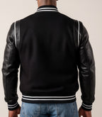 Varsity Black Leather Bomber Jacket