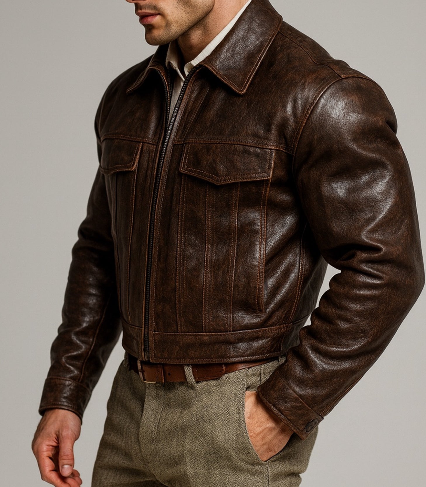 Ironwood Realm Distressed Brown Leather Jacket