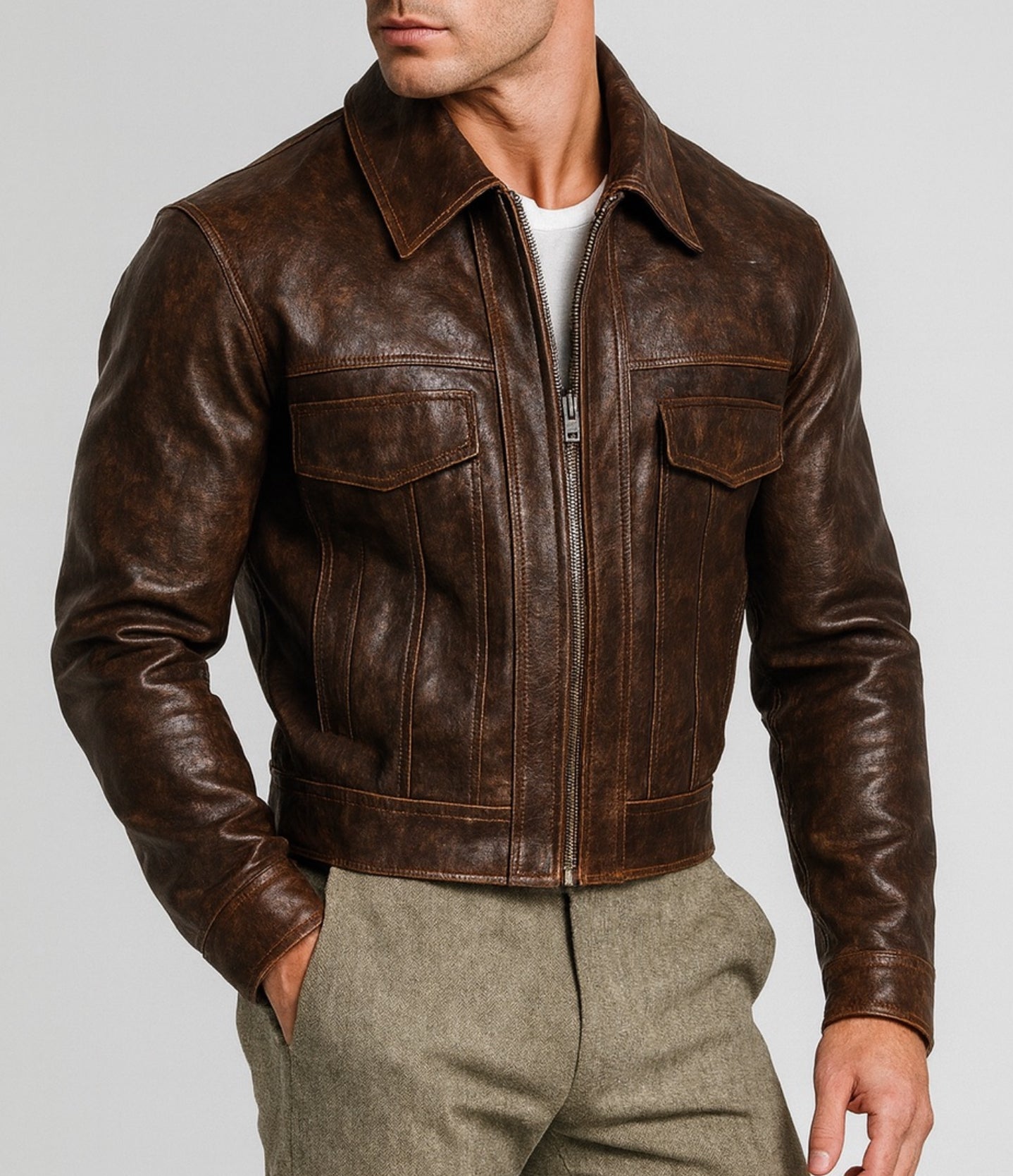 Ironwood Realm Distressed Brown Leather Jacket