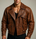 Heritage Maverick Distressed Brown Leather Bomber Jacket