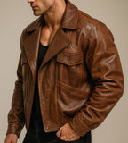 Heritage Maverick Distressed Brown Leather Bomber Jacket