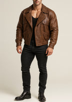 Heritage Maverick Distressed Brown Leather Bomber Jacket