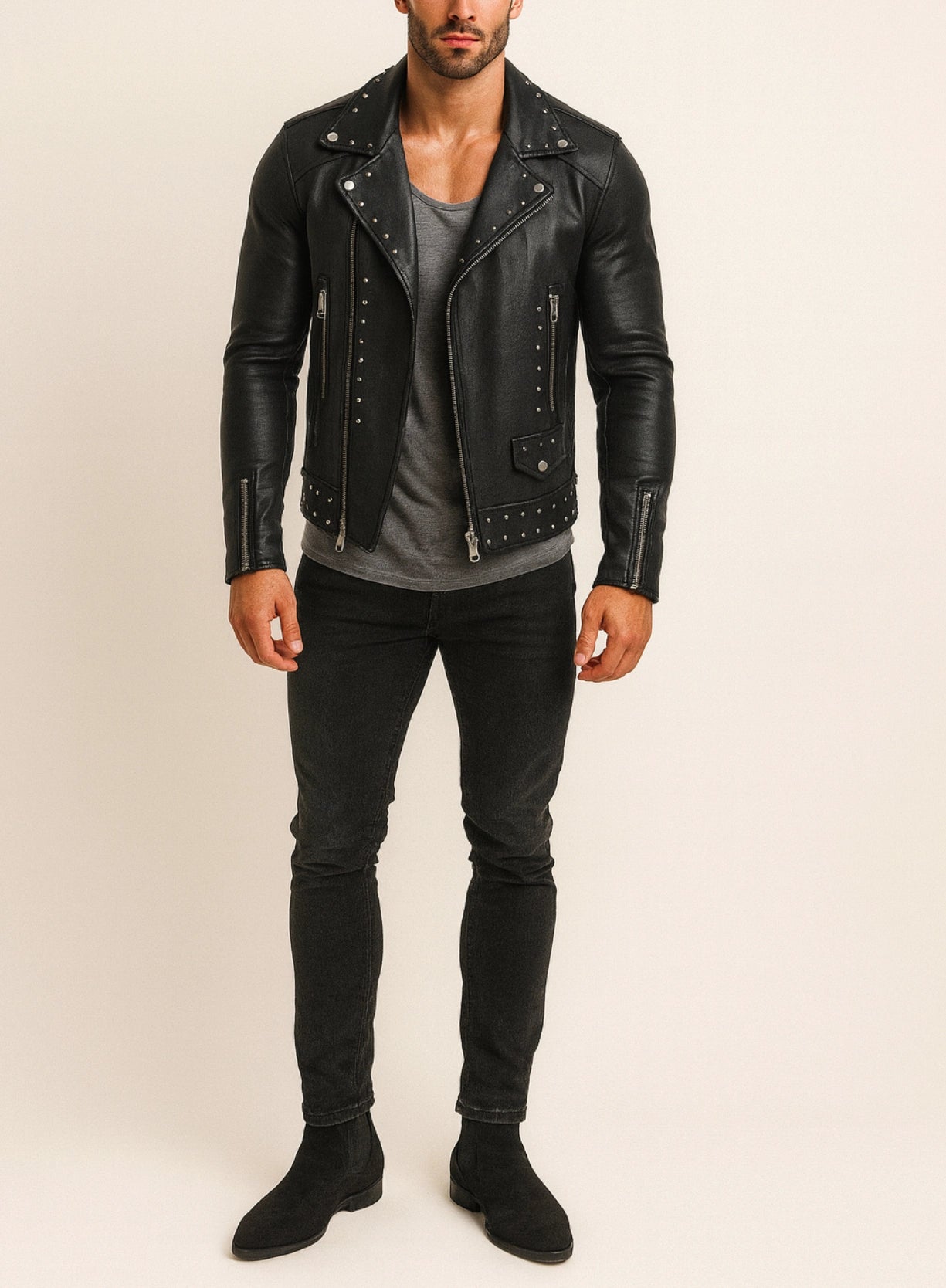 Midnight Rebel Black Leather Biker Jacket