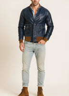 Regent Navy Leather Bomber Jacket