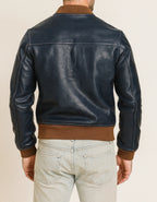 Regent Navy Leather Bomber Jacket