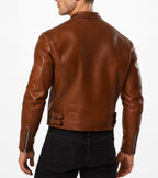 Copper Hawk Cognac Brown Leather Biker Jacket