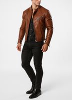 Copper Hawk Cognac Brown Leather Biker Jacket
