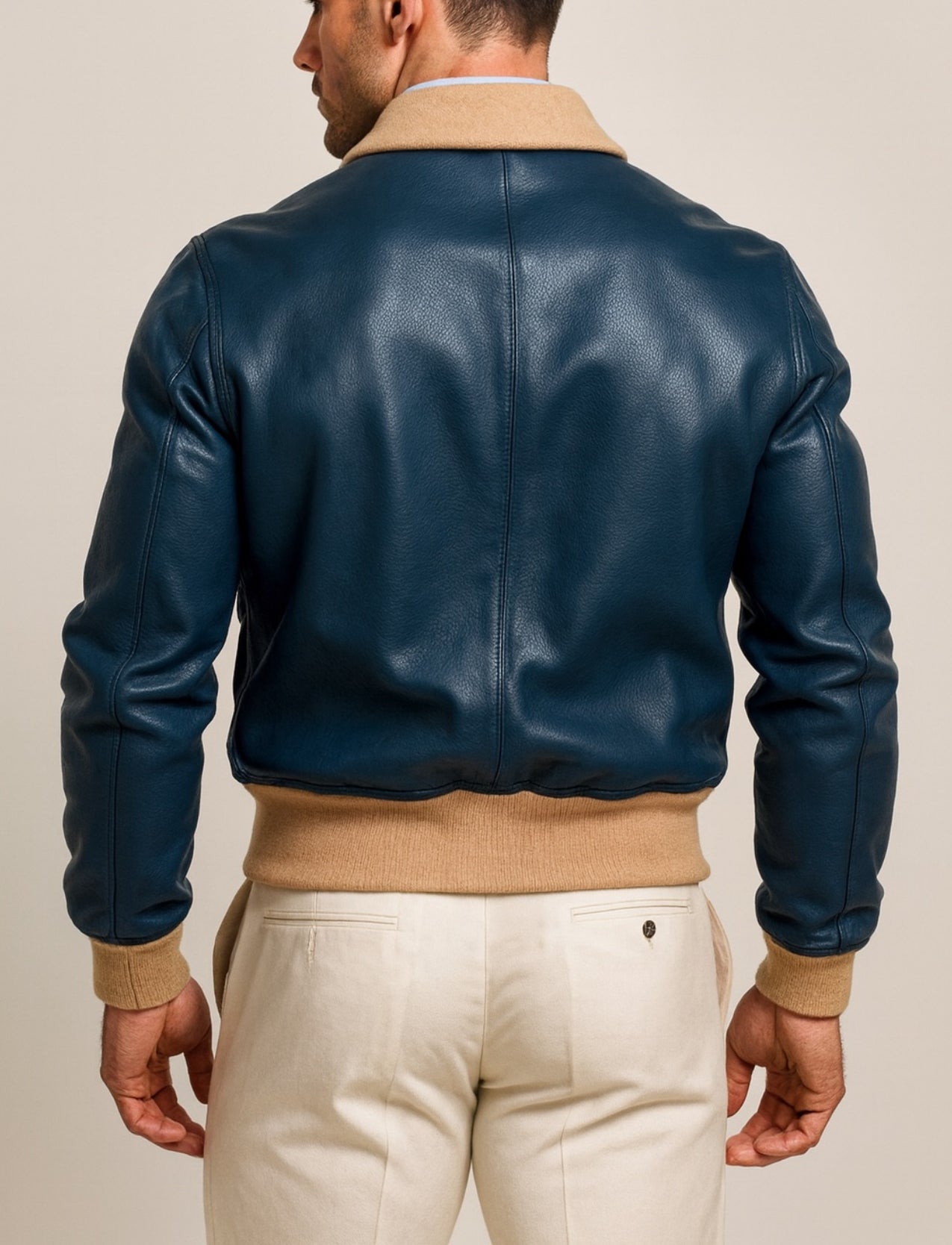 Azure Falcon Royal Blue Leather Bomber Jacket